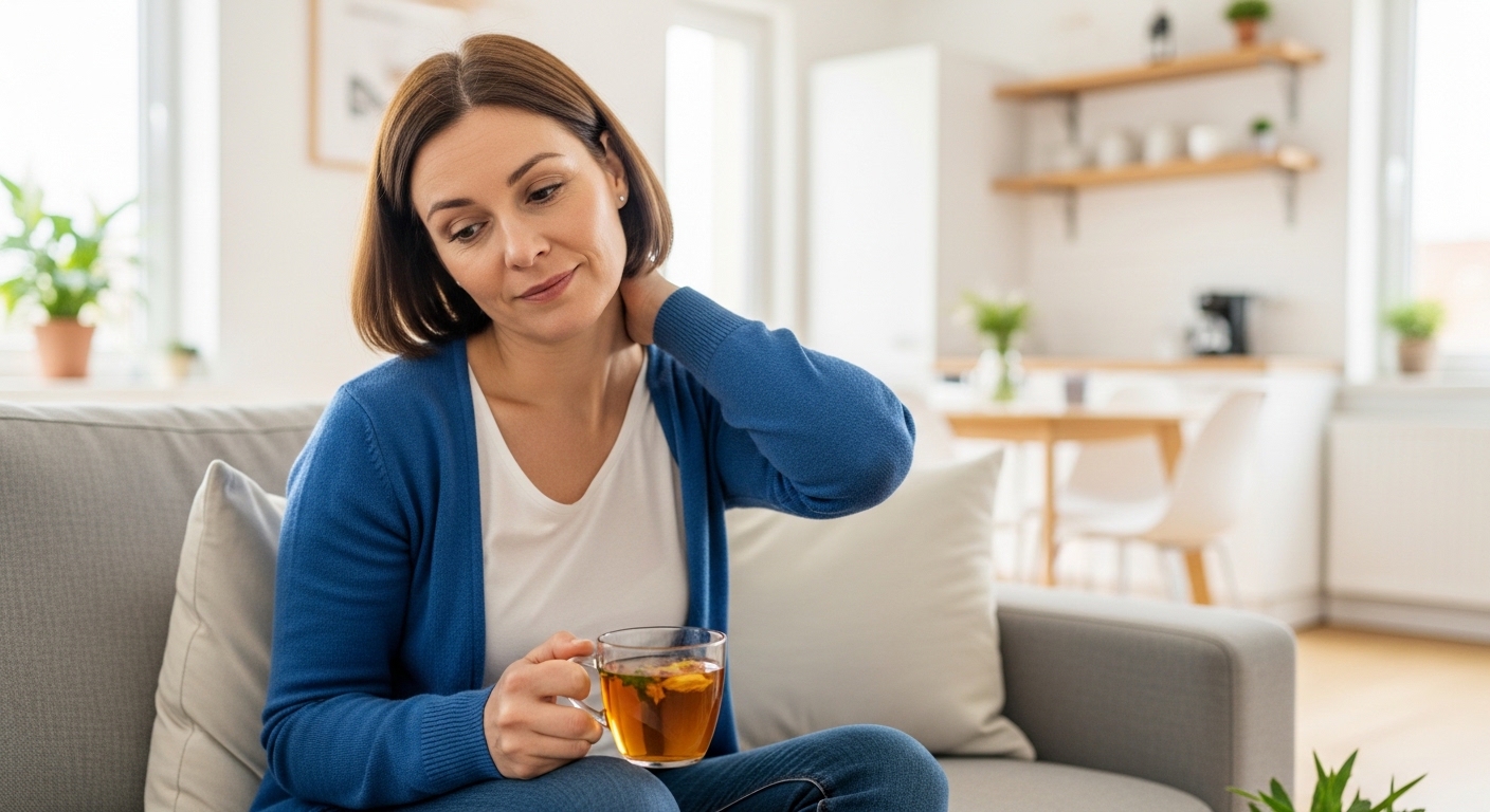 Femme vivant les symptomes de la menopause dans son quotidien